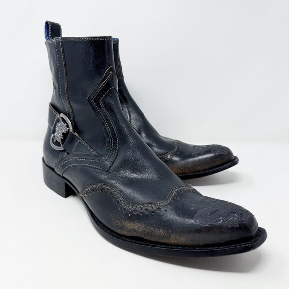Mark Nason Black Leather Ankle Boots w Dragon Detail Men's Size 11 Made in Italy - Picture 12 of 12